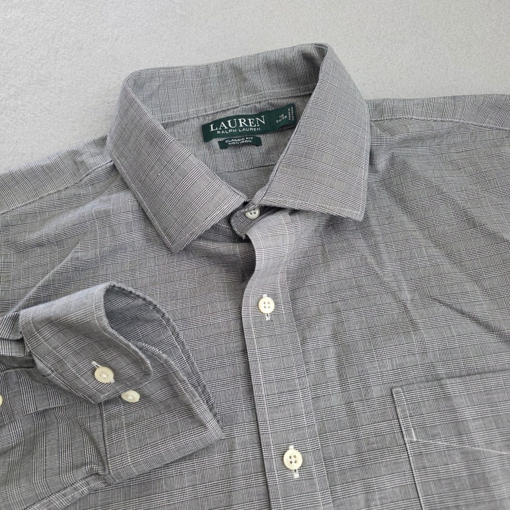 Lauren Ralph Lauren Mens Grey Glen Plaid Non Iron Button Down Shirt 18 34/35